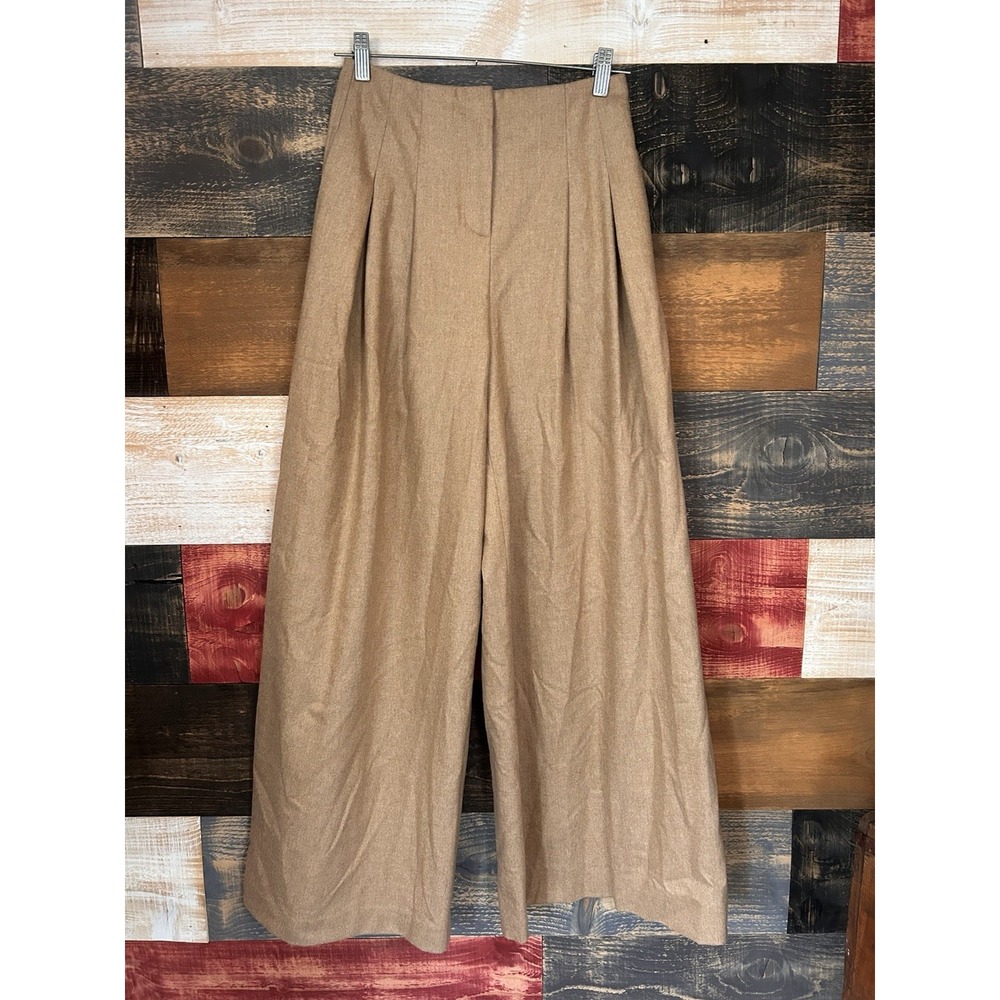 TWP Women's Wide Leg Wool Cashmere Pleated Dress Pants Beige Size 0